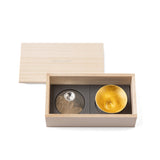 日本【能作】金箔.錫富士山風情 純錫清酒杯 桐箱禮盒套裝 Paulownia Box for 2 of Tin Sake Cup FUJIYAMA