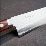 日本 增谷刃物 訓平作 VG10鋼 槌目大馬士革紋 刻流 桃花芯木柄 三德刀 170mm