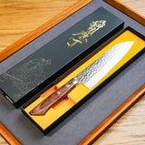 日本 增谷刃物 訓平作 VG10鋼 槌目大馬士革紋 刻流 桃花芯木柄 三德刀 170mm