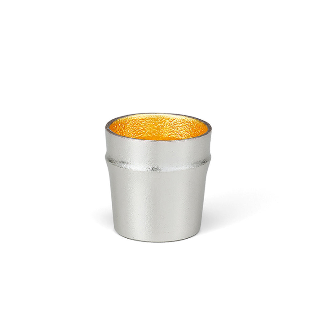 日本【能作】金箔竹筒造型杯純錫清酒杯Tin Sake Cup with Gold Leaf