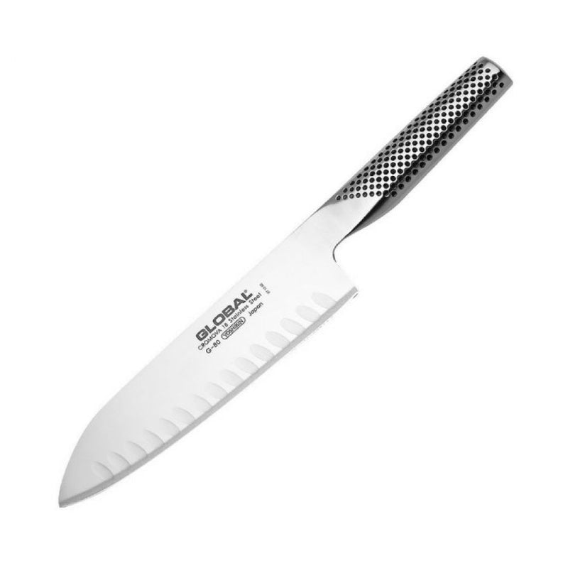 GLOBAL Professional Stainless Steel Hollow Ground Santoku Knife 180mm G-80 