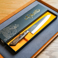 Masutani Hamono VG10 Kokuryu Damascus Tsuchime Gyuto Knife 180mm Scotch Western Handle