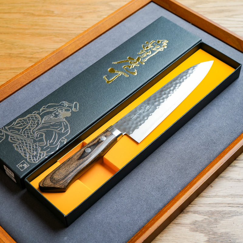 Masutani Hamono VG10 Kokuryu Damascus Tsuchime Gyuto Knife 180mm Scotch Western Handle