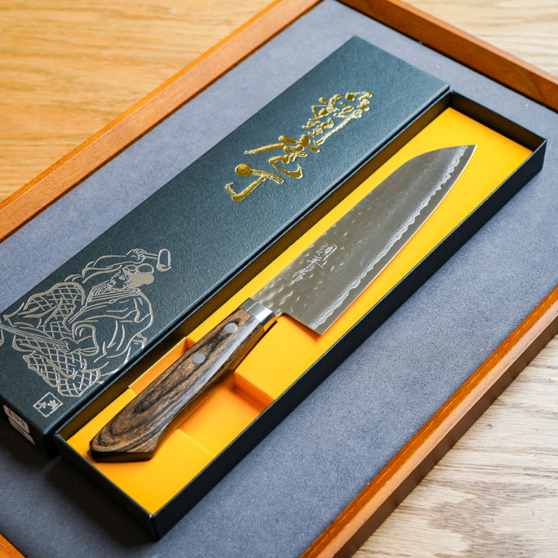 Masutani Hamono VG10 Kokuryu Damascus Tsuchime Santoku Knife 170mm Scotch Western Handle