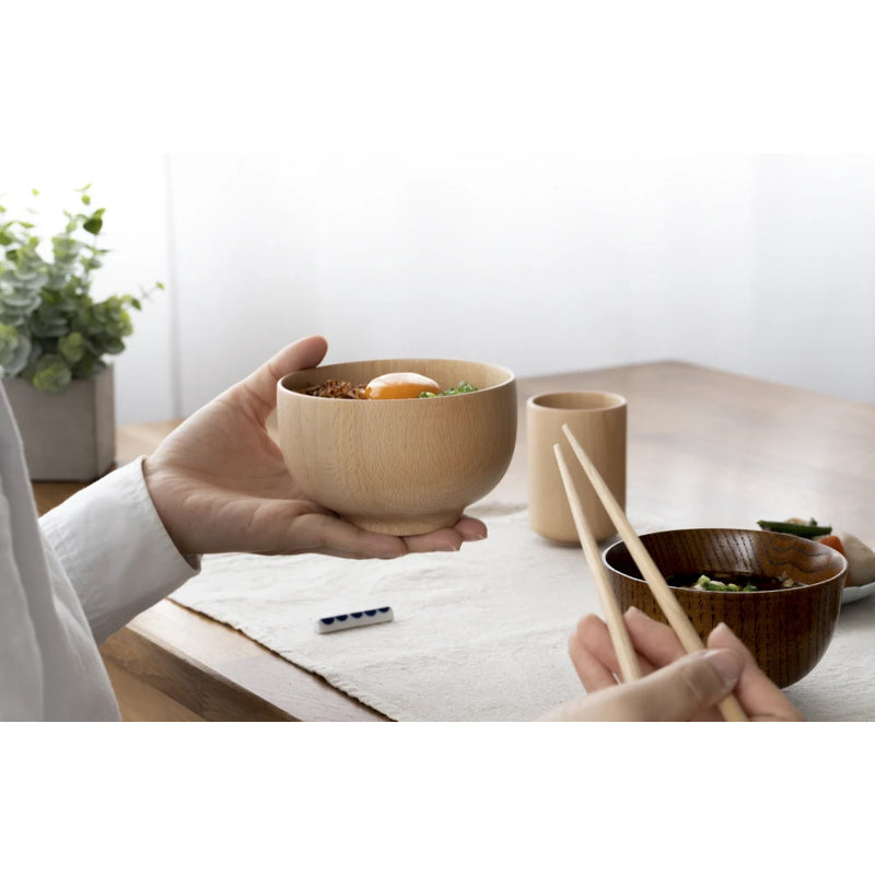 Taffeta beech wood round rice bowl 12cm