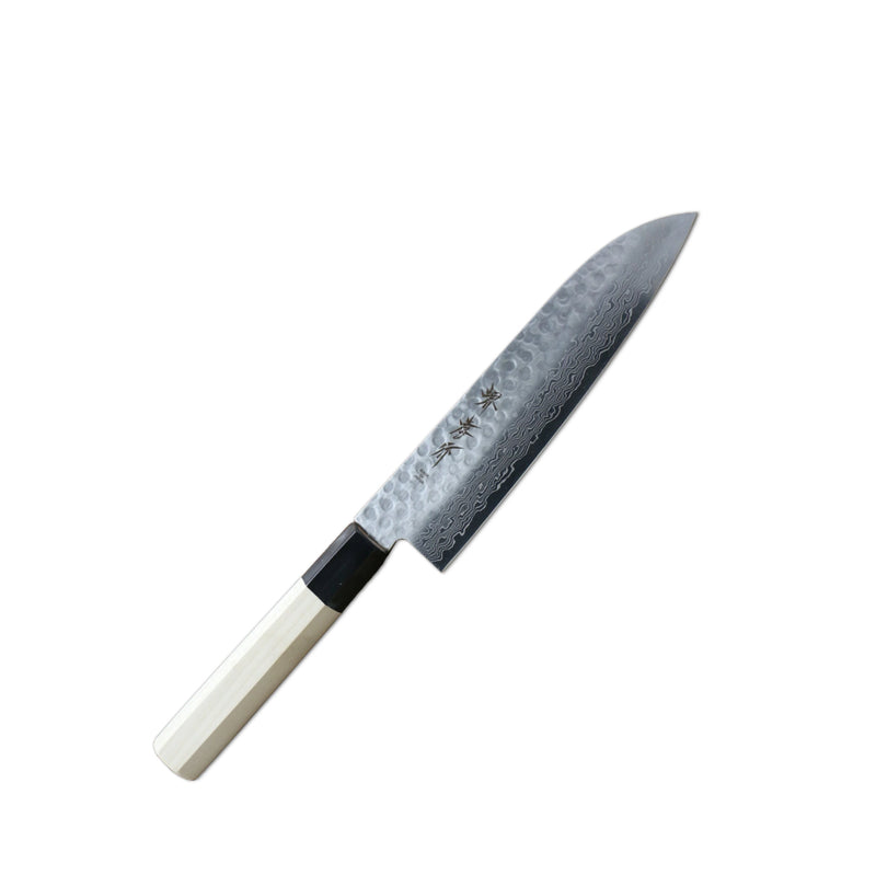 Sakai Takayuki 45-Layer AUS10 Damascus Hammered Santoku Knife 180mm