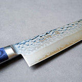 Sakai Takayuki 33-Layer VG10 Damascus Hammered Gyuto Knife with Blue Handle 210mm