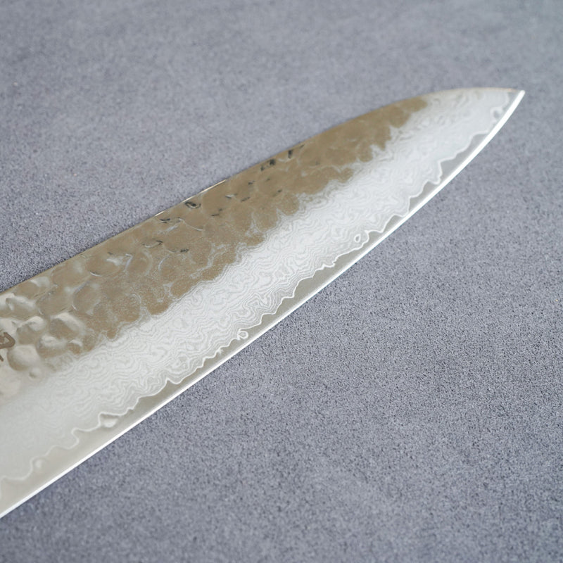 Sakai Takayuki 33-Layer VG10 Damascus Hammered Gyuto Knife with Blue Handle 210mm