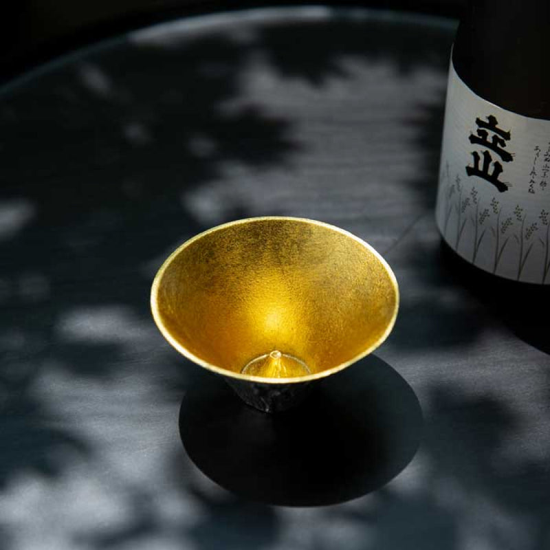 Nousaku Pure Tin Sake Cup with Gold Leaf FUJIYAMA